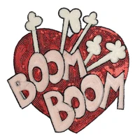 high quality love heart boom letter patches sew on red heart appliques diy clothes jeans clothes accessories coat stickers