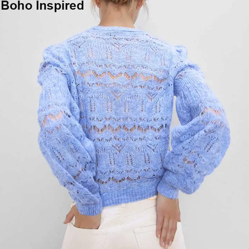 Boho Inspired OPEN KNIT SWEATER round neck long sleeves pullover sweater women hollow out casual chic 2019 winter jumper | Женская