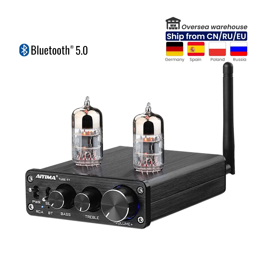 

AIYIMA Bluetooth 5.0 Amplifier 6H3N Tube HiFi Stereo Preamp Bluetooth 5.0 Preamplifier Vacuum Bile Treble Bass Tone Control HD