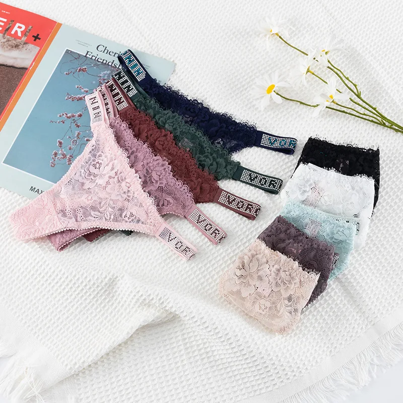 Стразы сексуальные трусики стринги женские дышащие кружевные T-образные брюки