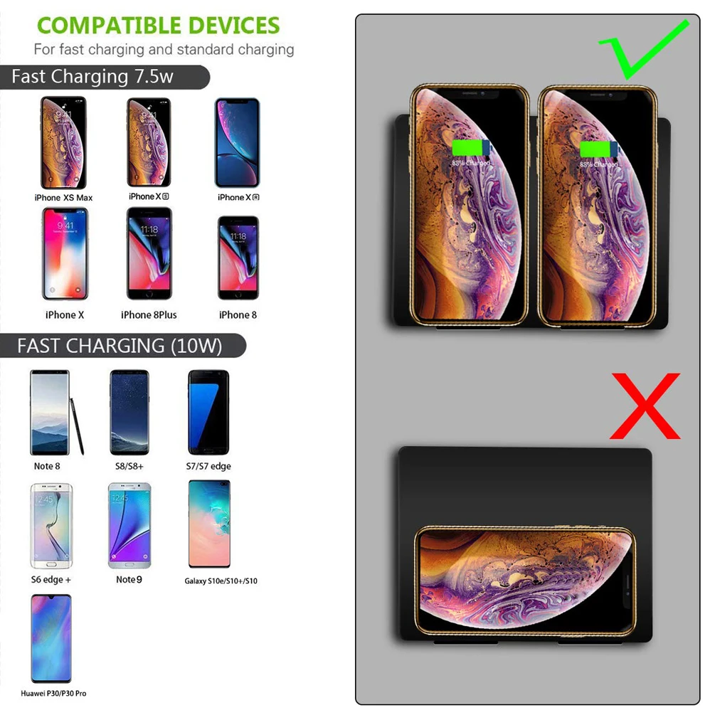 Двойной 10 Вт Быстрое беспроводное зарядное устройство для iPhone X XR 8 Plus XS 11 Pro samsung S10 S9+ S8 Note 9 8 мобильных телефонов Qi зарядная подставка