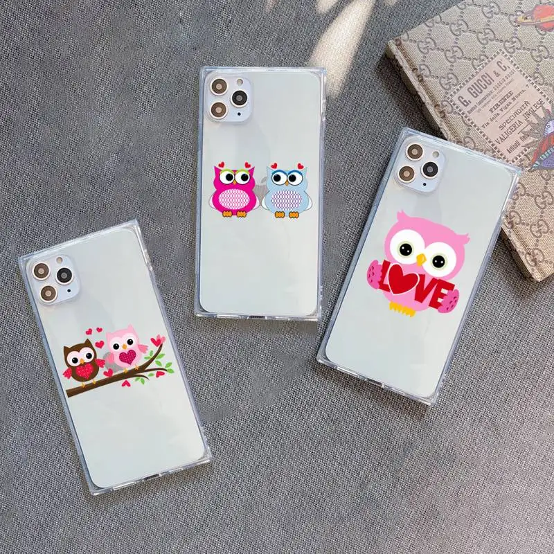 

owl Cute pink cartoon animal Phone Case Transparent for iPhone 7 8 11 12 se 2020 mini pro X XS XR MAX Plus