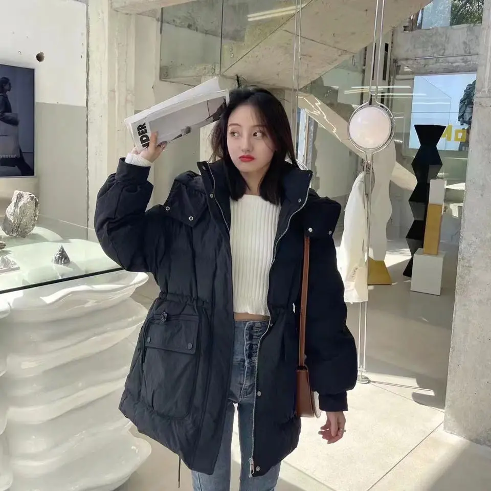 

White duck down down jacket for women 2021 winter new loose fashion thick warm long hooded jacket lady pink green blue coat