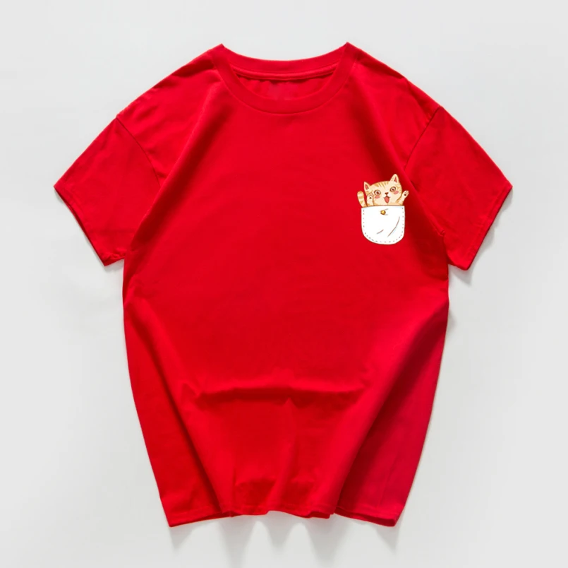 Забавная футболка с рисунком карманного кота Женская хлопковая хипстерская