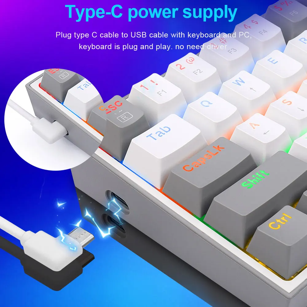 Механическая игровая мини-клавиатура REDRAGON Fizz K617 с радужным USB-разъемом и голубым