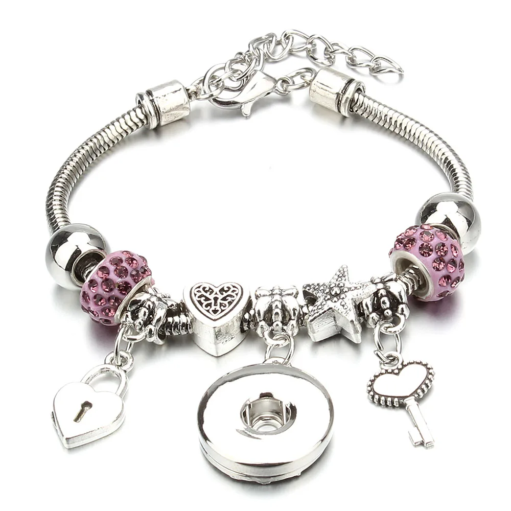 Hot Sale Snap Button Bracelet Lobster Buckle Snake Chain Bangles Clay Beaded Fit 20mm 18MM Buttons Jewelry | Украшения и