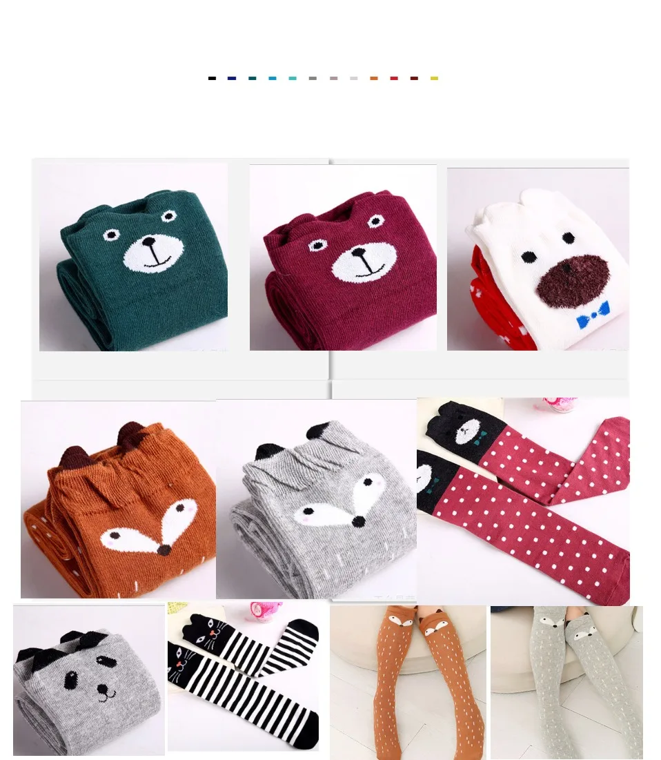 Cotton Cartoon Children's Baby Fox Socks With Bear Knee Highs Long Cute Infantil Kids for Girls kniekousen 3-12 Years old 1pcs