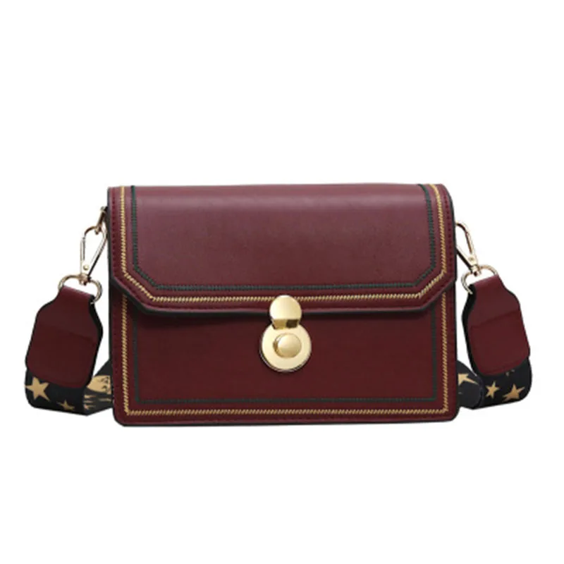 Bag for women new Korean style straddle bag outdoor travel chic wide band sewing fashion one shoulder small square bag - Цвет: Красный