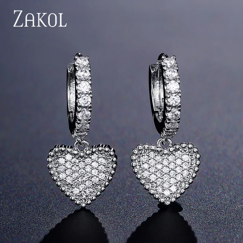 Earrings White ZAKOL модное кубическое циркониевое свадебное ожерелье в форме сердца Комплект сережек для женщин Романтический ювелирный подарок для возлюбленных FSSP3014 - Окраска металла: Earrings White
