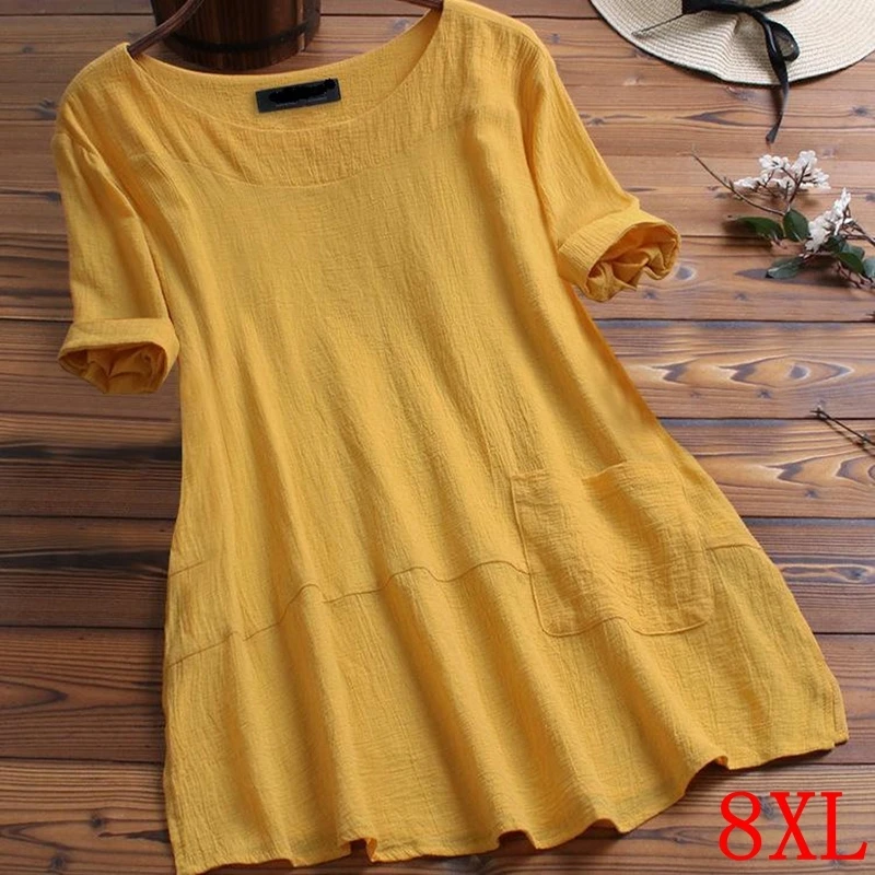 Женская рубашка большого размера 5XL 6XL 7XL 8XL летняя повседневная свободная желтая