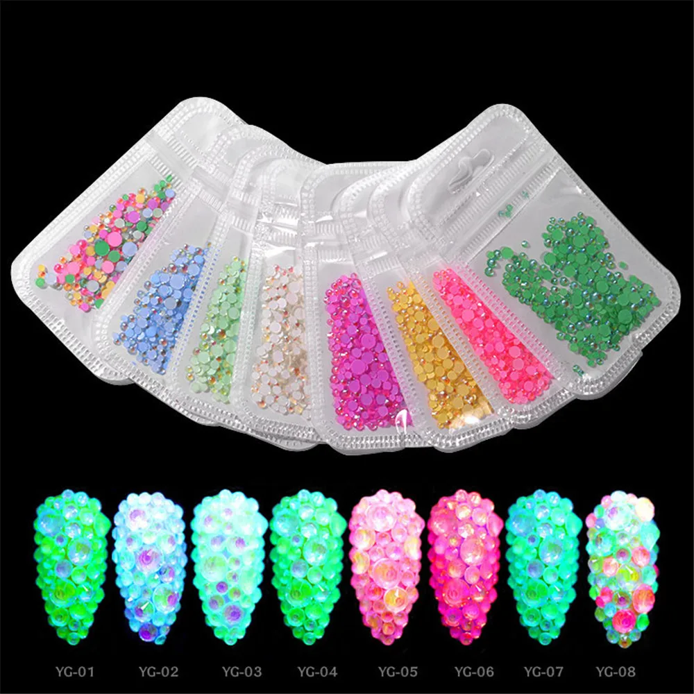 1 упаковка светящиеся Стразы для ногтей с плоской задней стороной разные размеры
