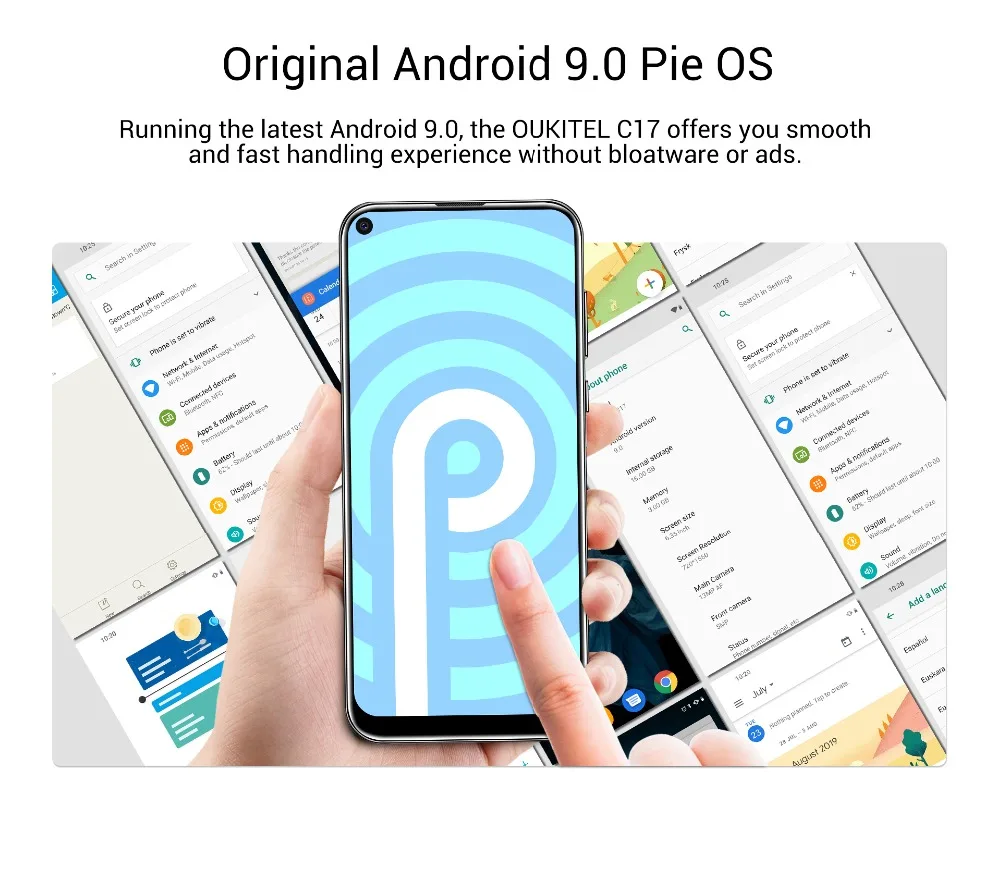 OUKITEL C17 Тройная задняя камера 6,35 дюйма Android 9,0 смартфон MT6763 3 Гб 16 Гб отпечаток пальца для лица ID 3900 мАч мобильный телефон