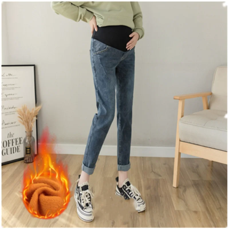 

Nursing Maternity Jeans Leggings Plus Velvet High Waist Belly Trouser For Pregnancy Women Loose Maternity Women Pants Clothing