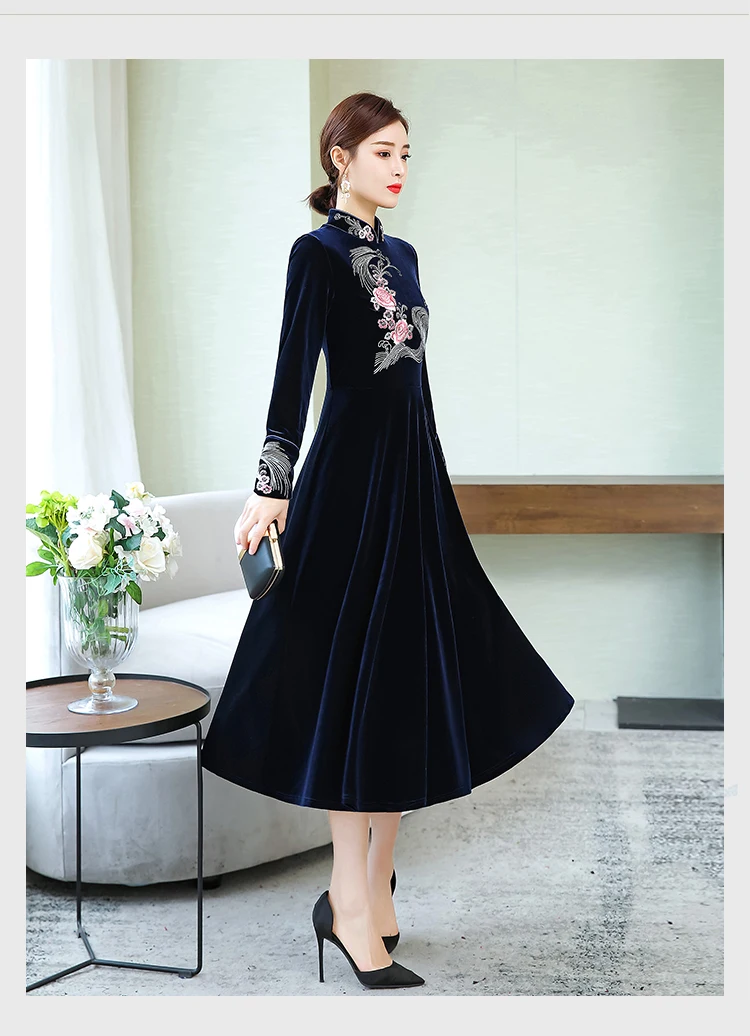 M-XXXXL vrouwen jurk; коллекция года; сезон осень-зима; китайский стиль; Национальный стиль; женский Улучшенный Чонсам; большие размеры