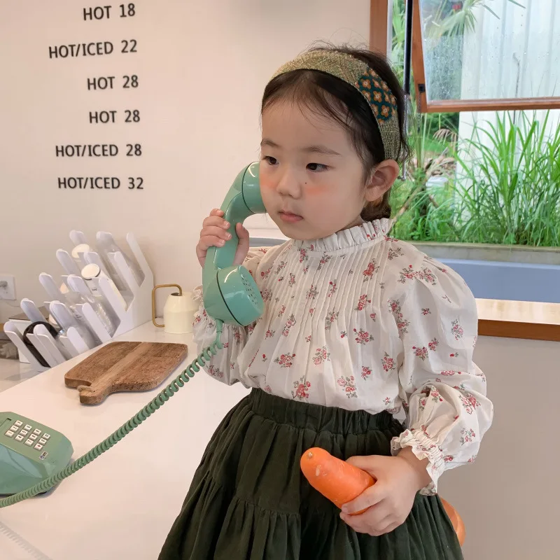 

Spring New Arrival Korean Style Girl Blouse Long Sleeve Flowers Pattern All-match Princess Shirt For Cute Sweet Baby Girls