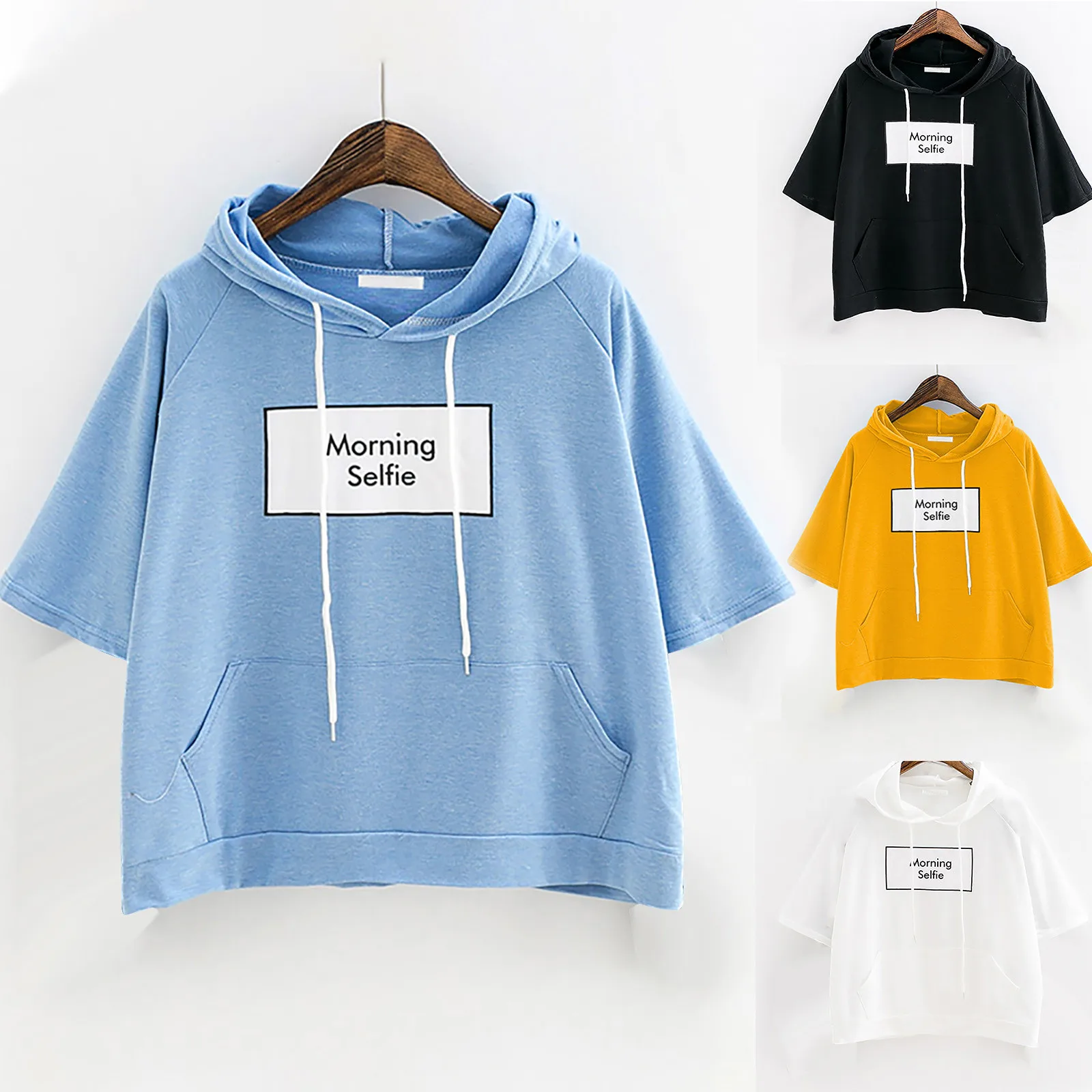 Женский свитшот с капюшоном укороченная Лоскутная Блузка длинным рукавом