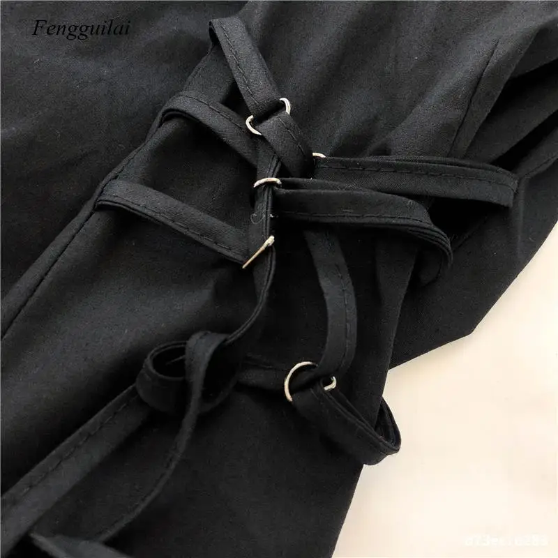 

Japanese Harajuku Women Street Wear Irregular Sundress Suspenders Punk Style Black Bandage Dress Sleeveless Slim Dress 2021