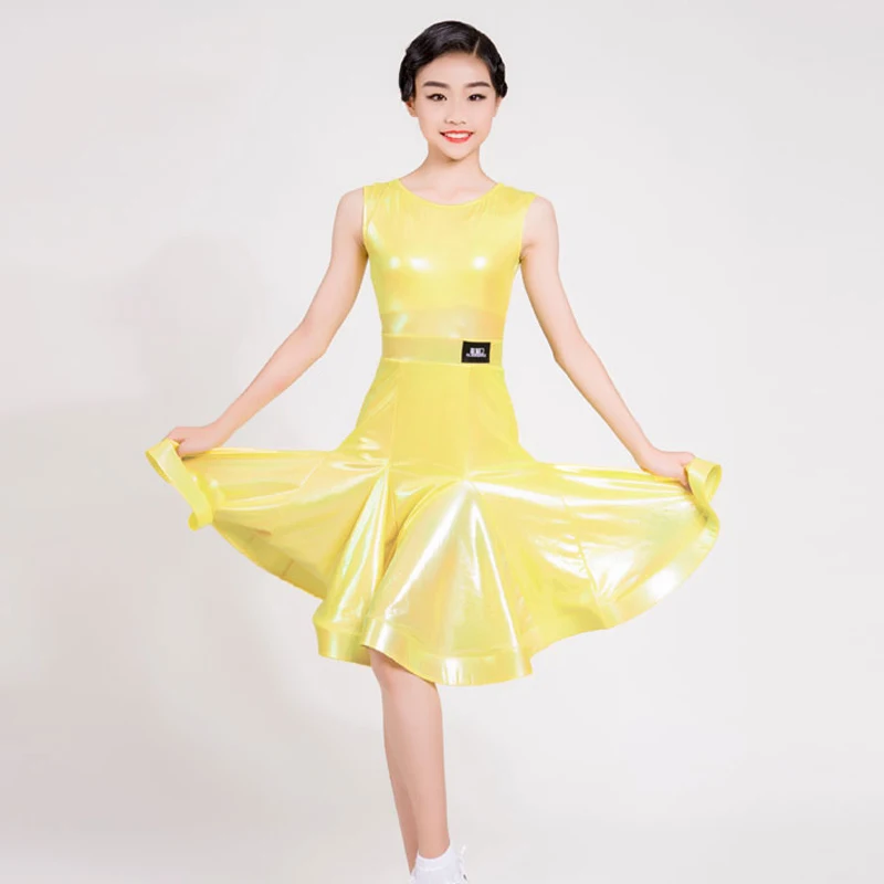 Новое платье для латинских танцев девочек Детский костюм без рукавов с круглым