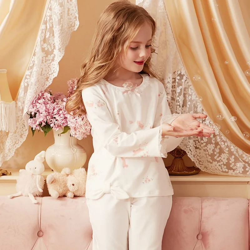 

2 Piece/set Pajamas For Girls Long Sleeve Soft Cotton Warm Sleepwear Children Kids Fashion Print Leisure Home Clothes Nighty