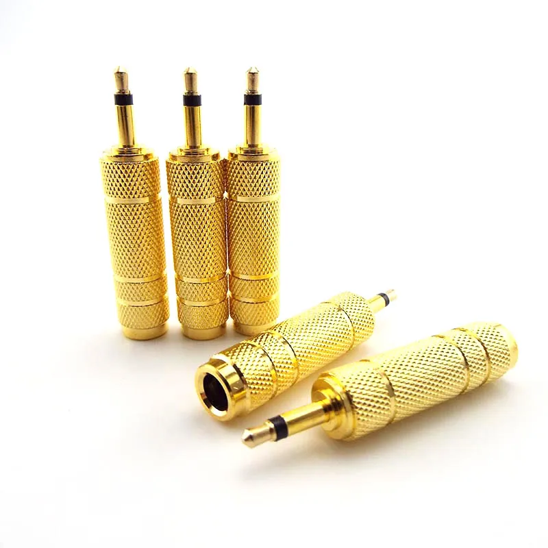 

5pcs 6.35mm 1/4" Mono Male To 3.5mm 1/8" Female Connector Jack Audio Speaker Mono Terminal Plug Headphone Adapter Gold Plated U