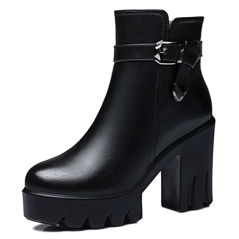 

Women Winter Boots Platform Thick Heeled Women Ankle Boots Short Plush Warm Super High (8cm-up) Women Boots Women Shoes 3-37