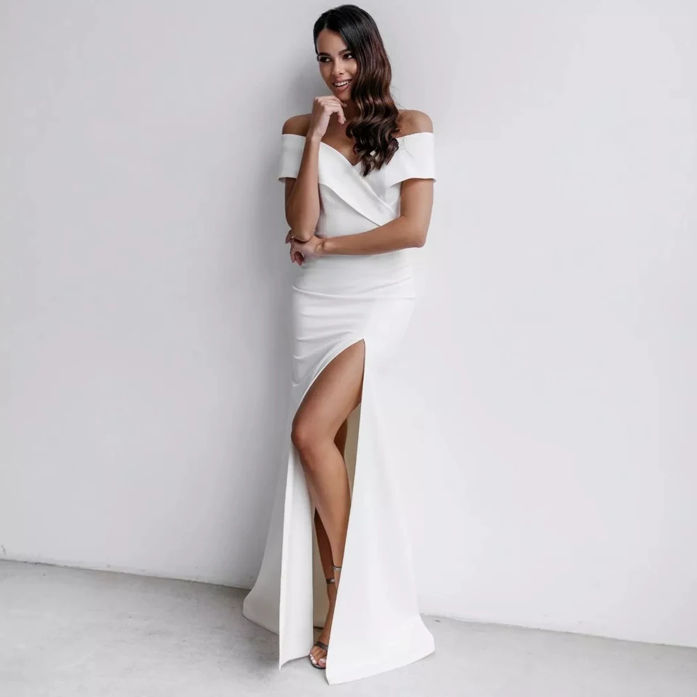 Недорогое свадебное платье-русалка 2021 с открытыми плечами V-образным вырезом