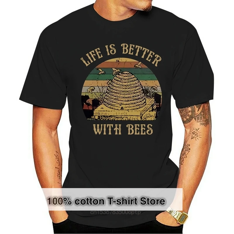 

Винтажная Мужская футболка в стиле ретро с пчелами и пчелами, черная хлопковая футболка для влюбленных, Размеры S 4Xl