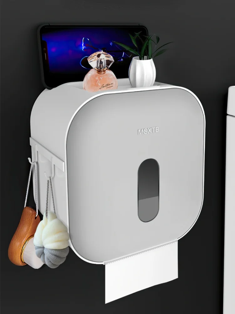 

GY Toilet Tissue Box Waterproof Punch-Free Toilet Paper Holder Wall-Mounted Household Storage Box Roll Toilet Paper Storage Rack