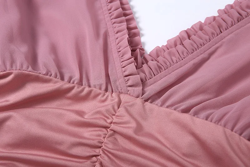 

Dress Women Spring Autumn Chiffon Sexy Ruffle Deep V Long Sleeve Slim Elastic Bodycon Bandage Dress Short Pleated Party Dresses