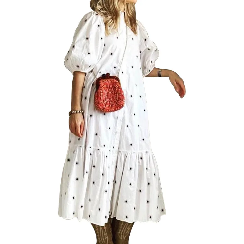 

Summer Dress Women Sundress Causal Dress 2021 New Arrivals White Polka Dot Maxi Dress Long Beach Evening Party Dress