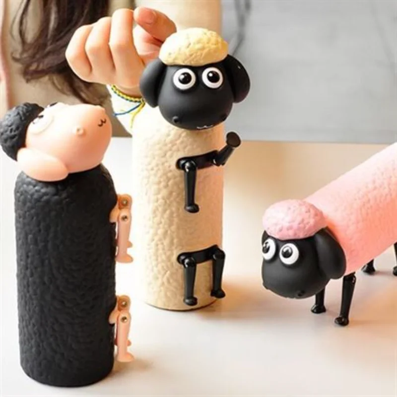 

3d Lamb Expression Water Cup Cute Portable Water Cup Creative Cartoon Silicone Shell Beverage Cup