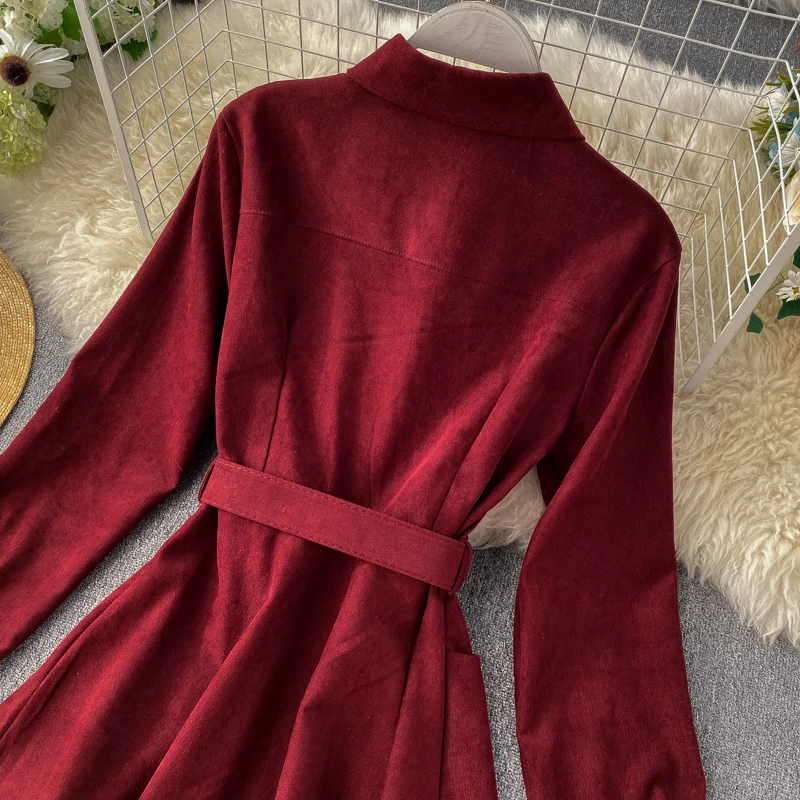 ALPHALMODA, модное женское платье, Осень-зима, французское ретро платье средней длины с поясом, сплошная шикарная одежда