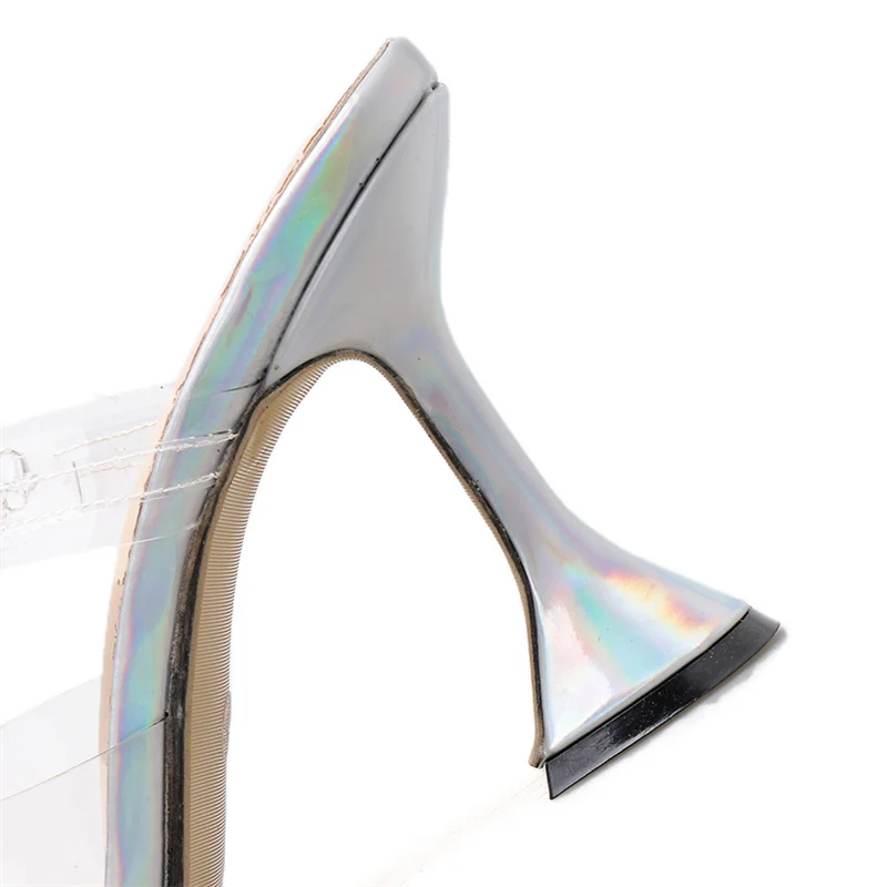 2020 размера плюс 42 женские шлепанцы без задника с кристаллами на высоком каблуке 9