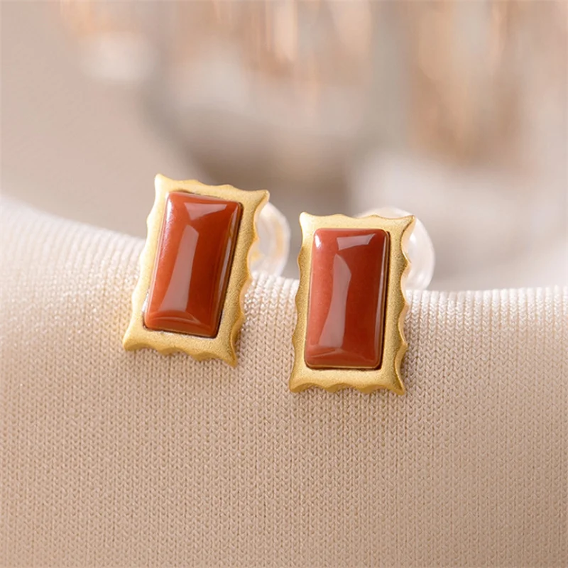 

Uglyless Natural Meaty Agate Square Earrings for Women Real Gold Ear Hoops 925 Silver Simple Fashion Minimalist Brincos Gemstone