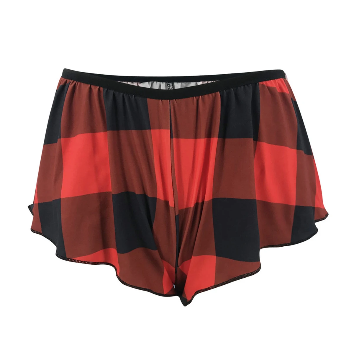 

2Pcs Women Summer Set Red Plaid Spaghetti Straps Low-Cut Backless Crop Top + Elastic-Waist Shorts for Girls