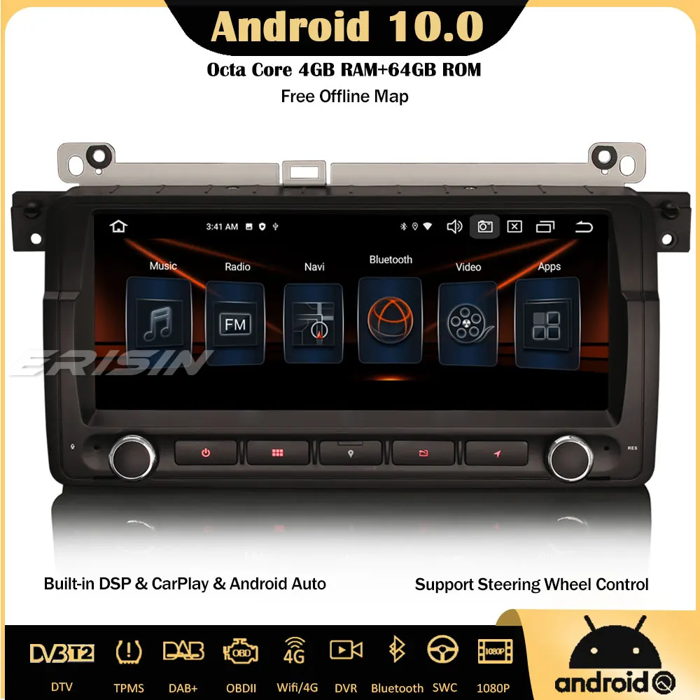 Erisin 8146 Android 10 0 автомобильное стерео DAB + GPS DSP CarPlay Bluetooth OBD Wifi 8 Core 4G для BMW 3 серии 3er E46