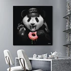Griffiti художественный холст, современная картина, искусство и принты, настенная панда в черной шляпе, картина с пончиком для декора комнаты
