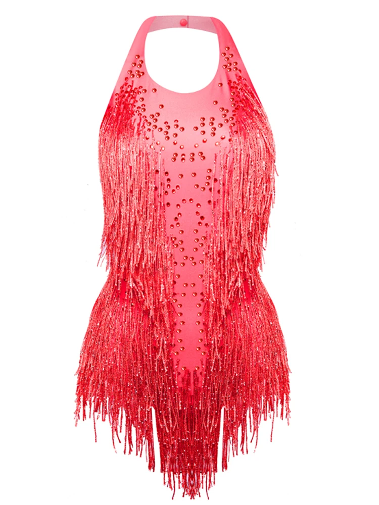 Женское боди с бахромой и блестящими кристаллами | Тематическая одежда униформа