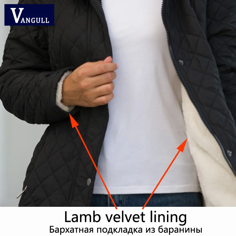 

Vangull women Parkas Basic Jackets Female Cotton Long Winter Plus Velvet Lamb Hooded Coats Autumn 2021 New Warm Jacket Outwear