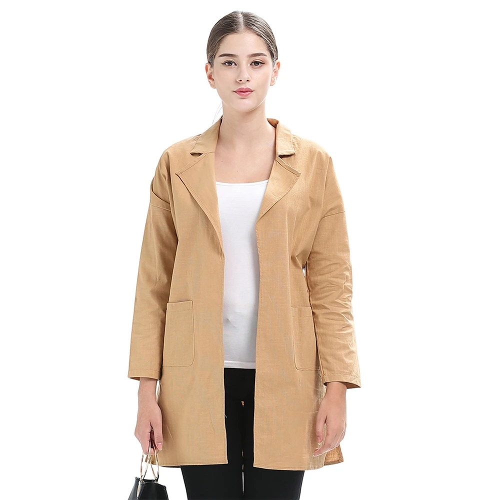 

Women's Cotton Turn-down Collar Long-sleeved Casual Coat Windbreaker Solid Color Thin Slim Lapel Cardigan Women's Jacket