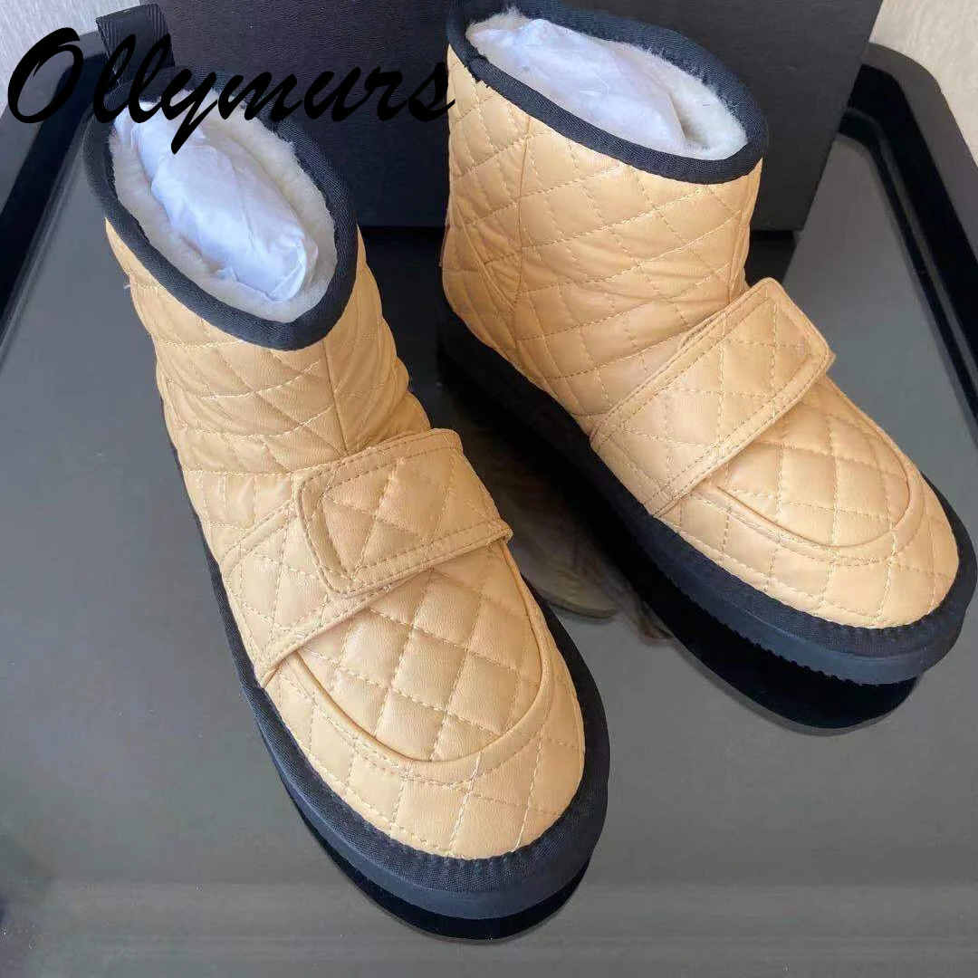 

Prowow New Cream Cozy Fur Winter Snow Boots Slip On Luxury Designer Flats Boots Female Women Shoes