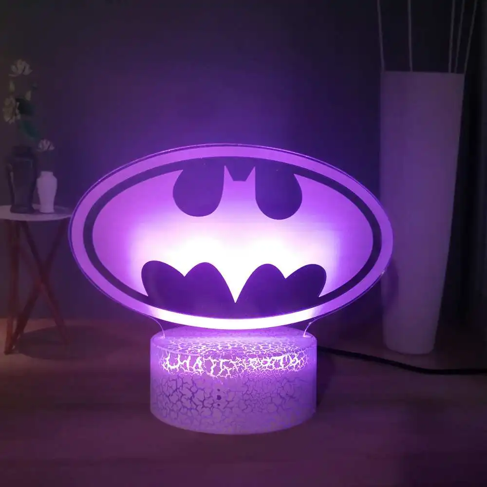 3D классная Настольная лампа с логотипом Бэтмена, RGB, 7 цветов, USB светодиодный Ночной светильник, прикроватная лампа супергероя Marvel, подарки для детей, подарок на день рождения