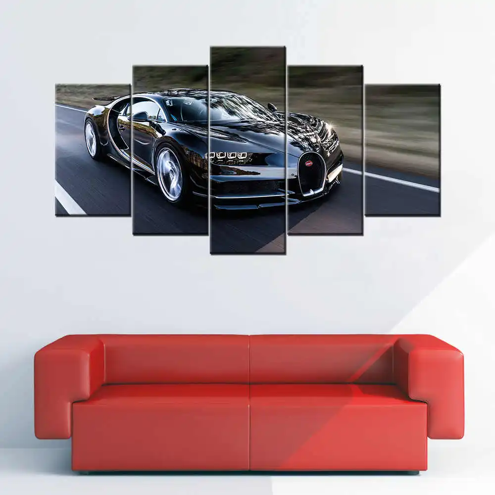 

No Framed 5 Panel Bugatti Super Car Cuadros Modular HD Wall Art Canvas Posters Pictures Paintings Home Decor for Living Room