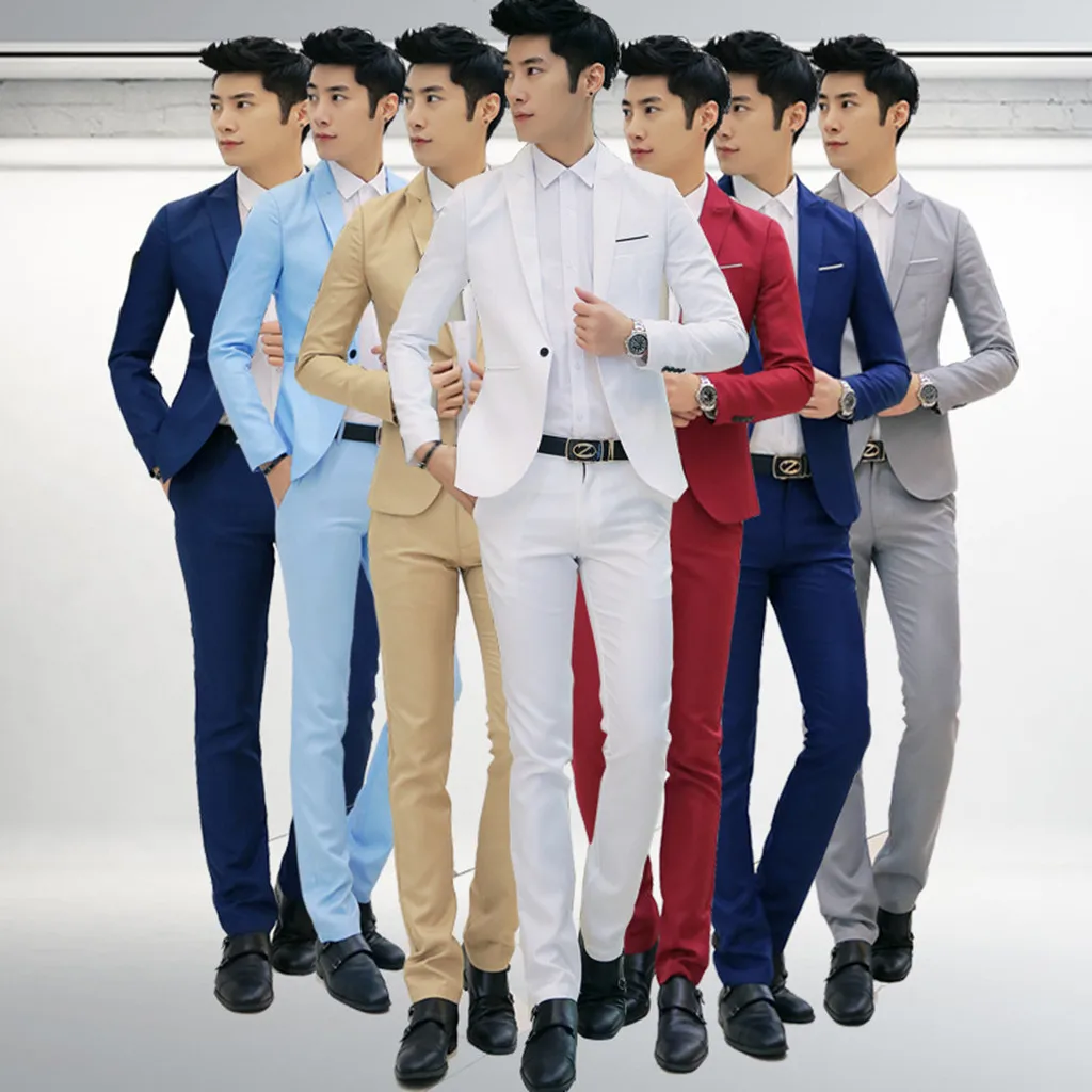 

Mens Suits Groom Tuxedos Slim British Student Business Leisure Youth Fashion Two Pieces Suit Best Man Suits (Jacket+Pant) 2021