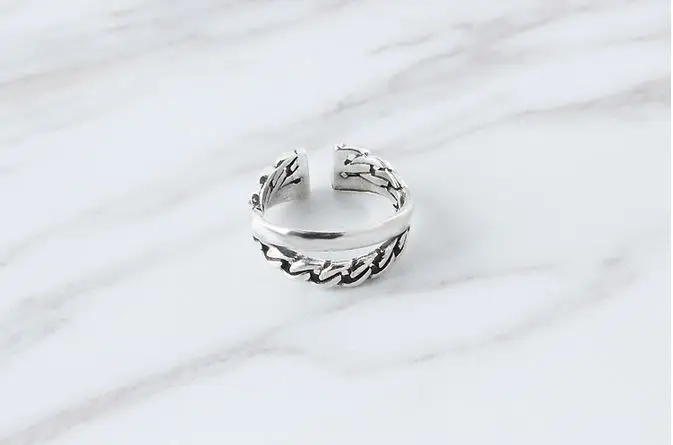 S925 тайское серебряное женское кольцо круглое Ретро огорченное широкое с