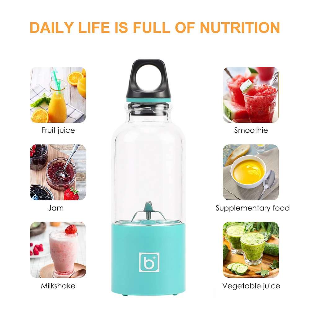 500ml 4 Blade Portable Usb Electric Fruit Juicer Handheld Machine Food Processor Personal Cup Juice Blenders Travel Use | Дом и сад