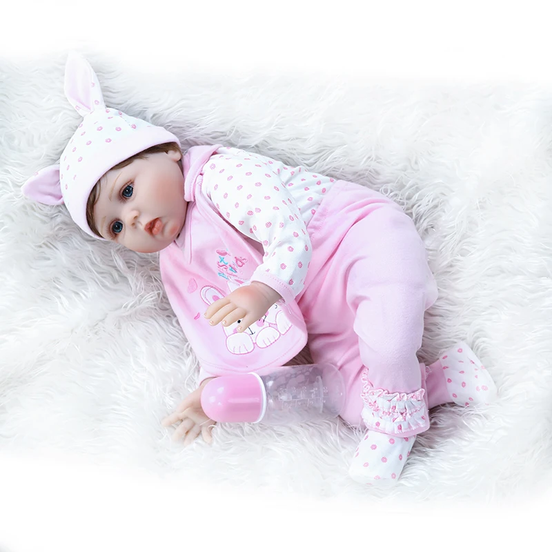 55 см реалистичные reborn baby doll Мягкие настоящие милые детские девочки в розовом кроличьем платье высокое качество силиконовые взвешенные куклы