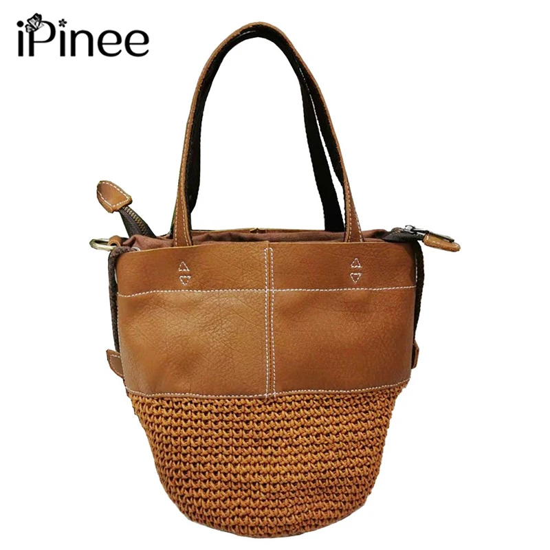 iPinee bags for women 2021 women's shoulder bag genuine leather designer bag Weave totes hand bag woman womens handbags