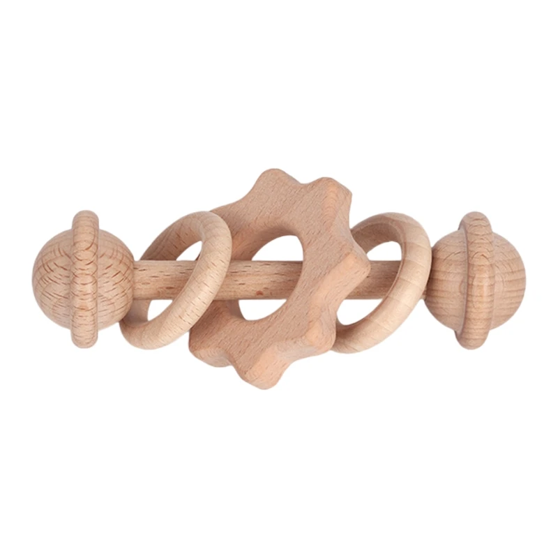 

Baby Wooden Beech Teether Shower Gifts Toddler Teething Nursing Toy Bell Rattle Ring Soother Molar