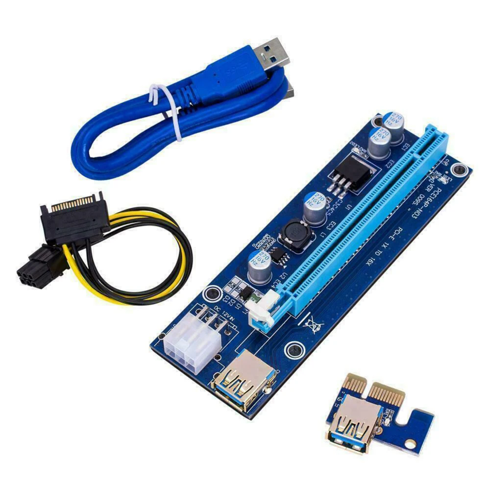 

VER009S PCI Express PCI-E Riser Card PCIE 1X to 16X 60CM USB 3.0 Cable SATA to 6Pin Power for Bitcoin Miner Mining